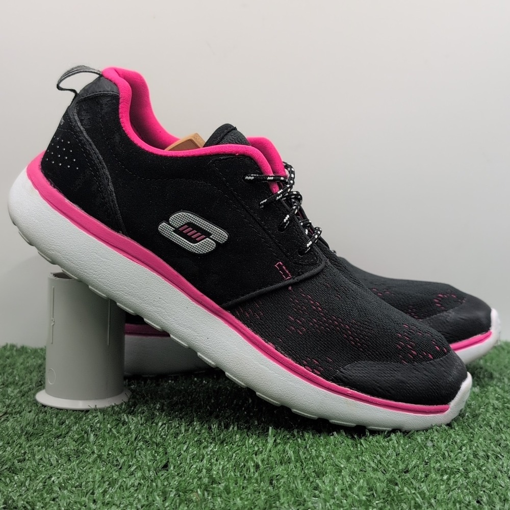 Skechers‎ Summits New World Shoes Women's 6.5 Black Pink Leather Sneakers 12997